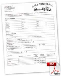 A.M. Logging Printable Employment Forms for work in Central PA